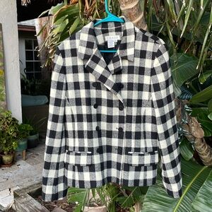Chai’s plaid or checked double breasted wool blend jacket